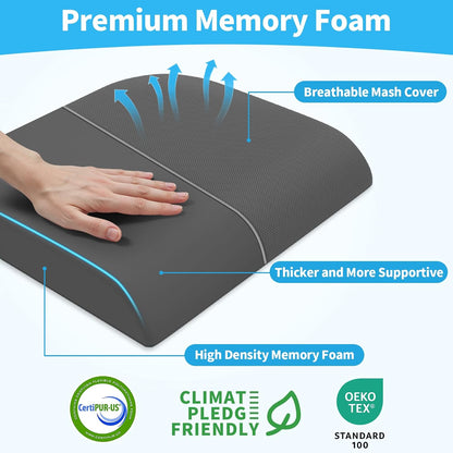 TranquilRelax Memory Foam Seat Cushion for Office Chair, 3-Inch, Black | Medium-firm Support for Long Sitting, Washable Mesh Cover, Non-slip Base, Perfect for Car Seats & Short Drivers