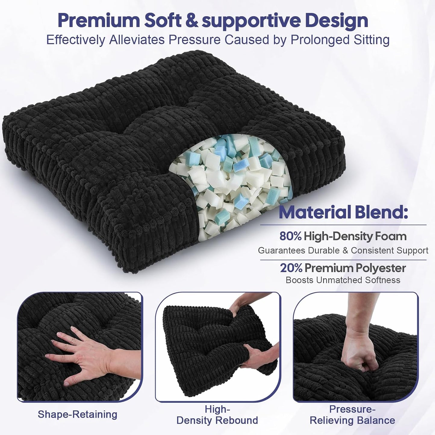 idee-home Recliner Cushions with Lumbar Support Pillow Set for Elderly | 20x20x5 Inch Recliner Seat Cushion Tufted, Large Square Seat Cushion Non-Slip Reduce Hip & Lumbar Pain