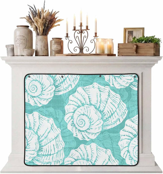 Magnetic Fireplace Cover Navy Blue Coastal Shells Fireplace Screen Decorative Ocean Conch Marine Life Insulation Fireplace Blocker Save Energy Fireplace Draft Stopper Covers for Living Room 36x30 Inch