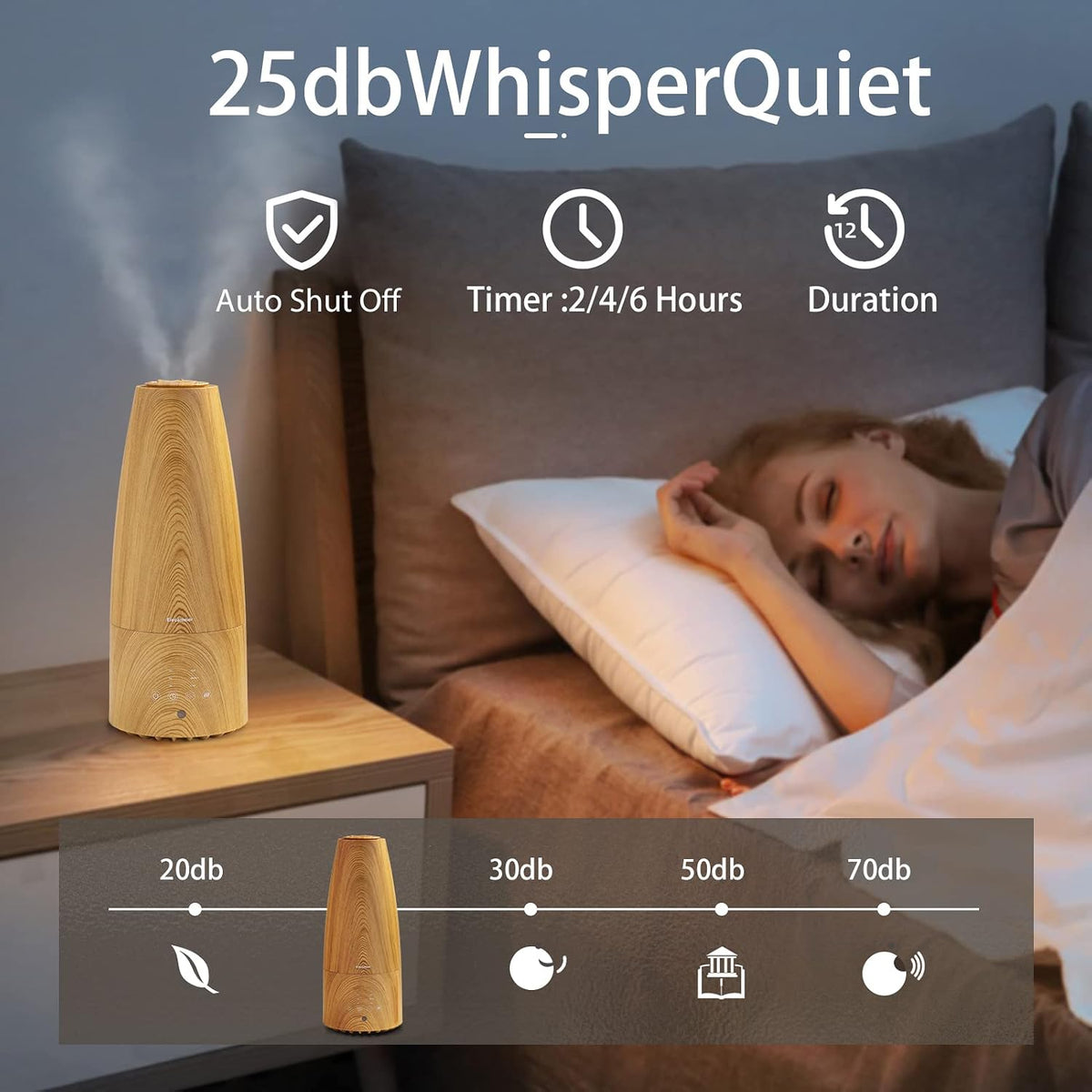Cool Mist Humidifier，Elecameier Air humidifier for Home/Bedroom with Remote Control 2.3L Smart Air Humidifier for Desk/Office/Bedroom 25dB Whisper Quiet with Auto Shut off dark wood