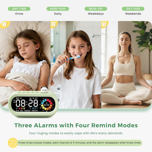 Mooking 3 in 1 Digital Alarm Clock for Bedroom with Visual Timer for Kids | Rechargeable Clock with Multiple Alarms, 199-Minute Timers Silent Non Ticking, Time Management Tools for Home School Study