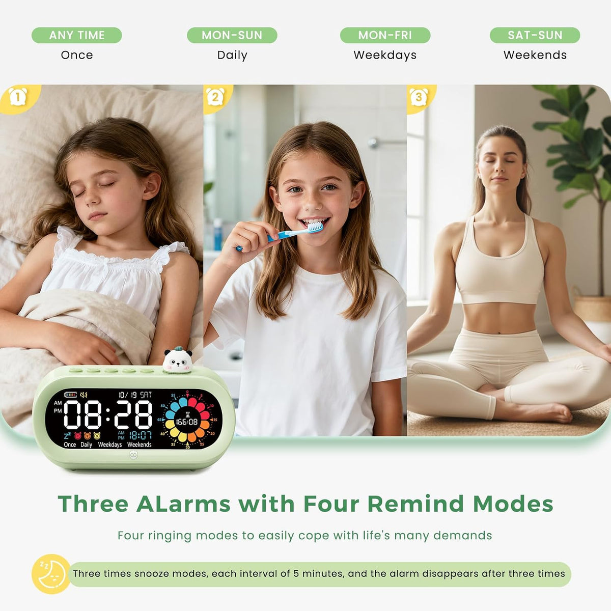 Mooking 3 in 1 Digital Alarm Clock for Bedroom with Visual Timer for Kids