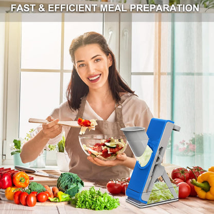 Eletronova Safe Mandoline Slicer for Kitchen, Vegetable Slicer with Container, French Fry Cutter, All in 1 Julienne Slicer for Potato, Thickness Adjustable, Detachable Blade (Green)