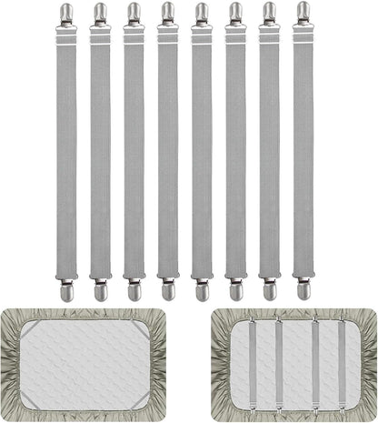 Adjustable Bed Sheet Straps Clips, Elastic Mattress Sheet Fasteners Holder and Suspenders, Grippers to Hold Sheet, Mattress, Sofa, Couch, Table Cloth, Ironing Board Cover, Black