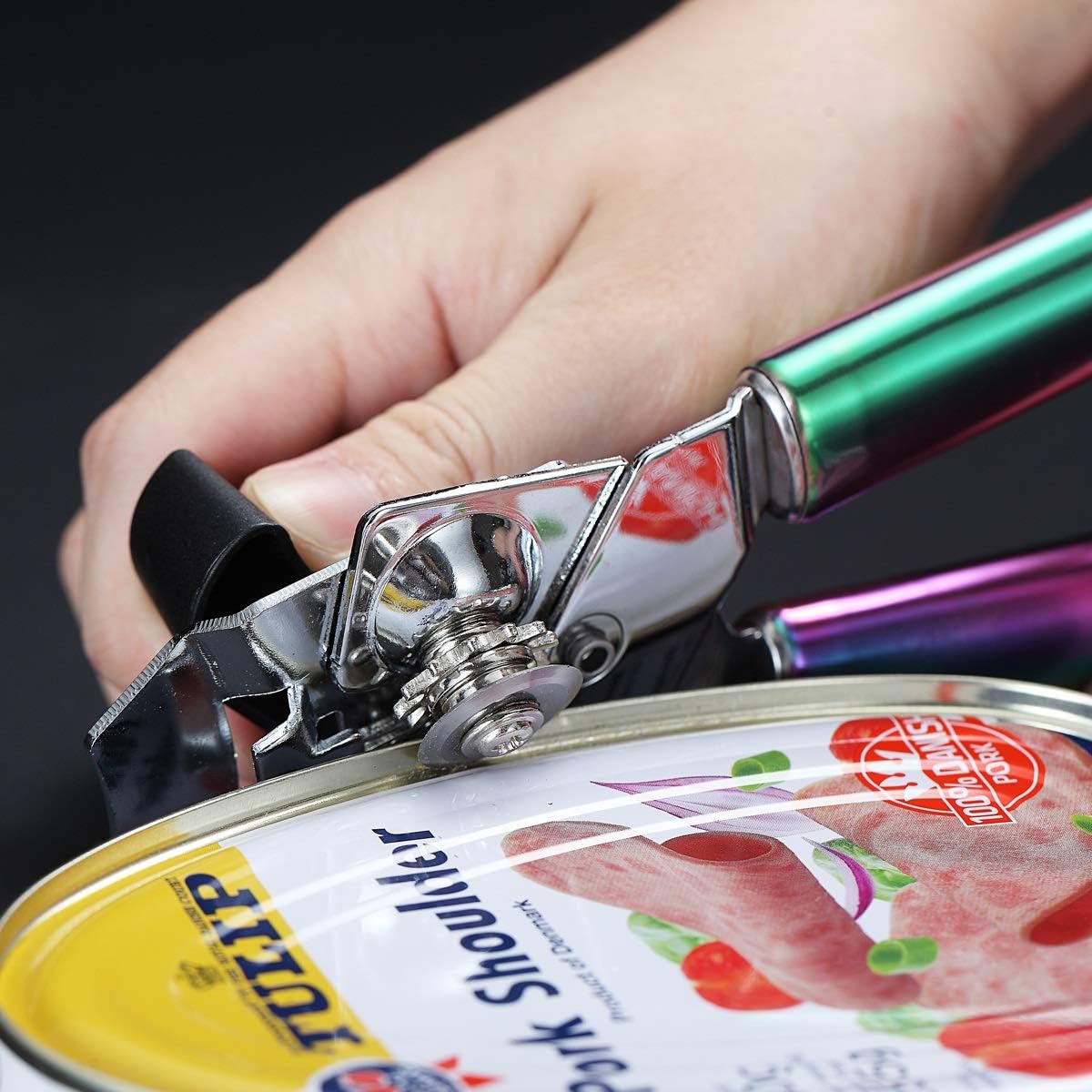Berglander Can Opener, Stainless Steel Rainbow Handle Can Opener Hand Held, Smooth Edge Manual Can Opener, Heavy Duty (Rainbow)