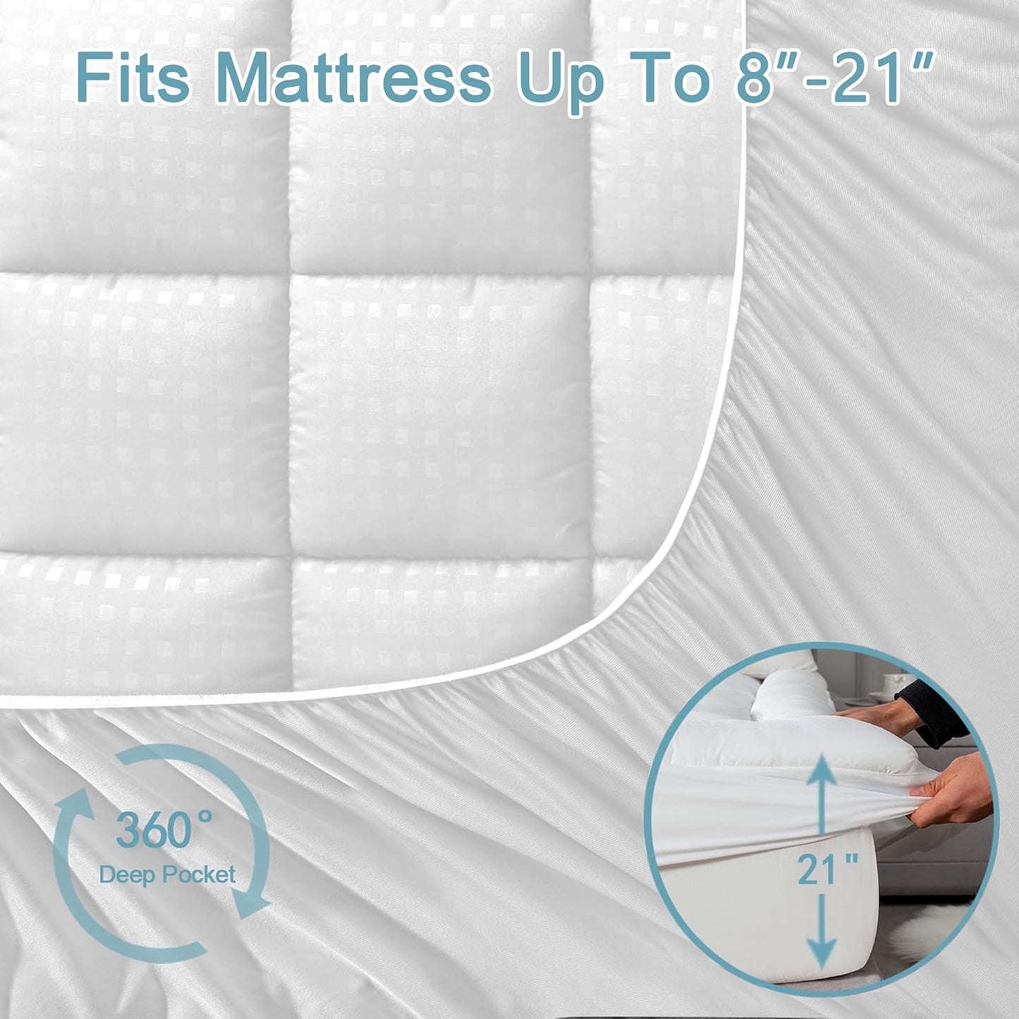 HYLEORY Queen Mattress Pad Quilted Fitted Mattress Protector Cooling Pillow Top Mattress Cover Breathable Fluffy Soft Mattress Topper with 8-21" Deep Pocket, Dark Grey