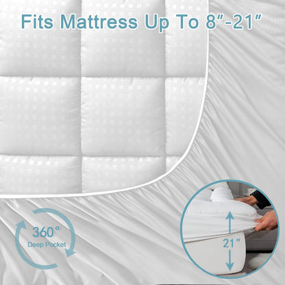 HYLEORY Queen Mattress Pad Quilted Fitted Mattress Protector Cooling Pillow Top Mattress Cover Breathable Fluffy Soft Mattress Topper with 8-21" Deep Pocket, Dark Grey