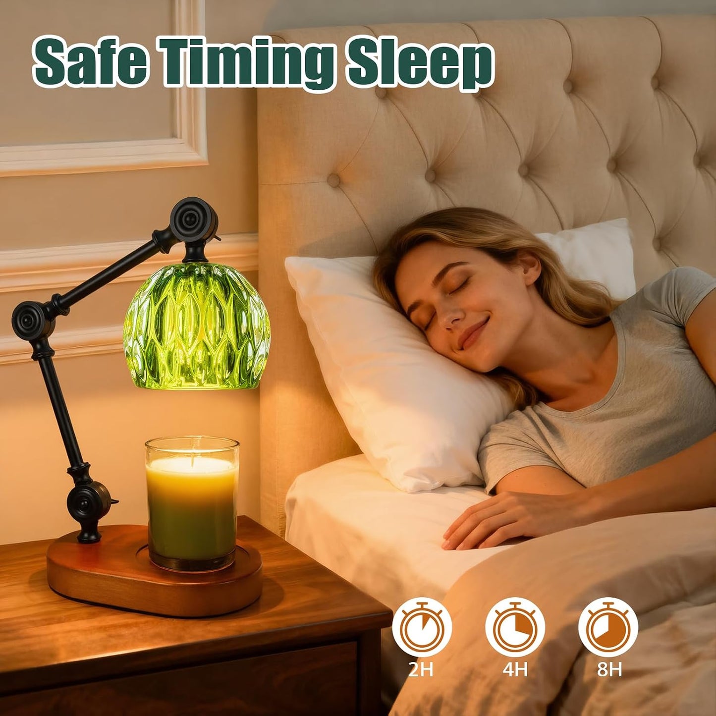 Candle Warmer Lamp, Dimmable Wax Melting Warmer with Adjustable Height, Bedroom Living Room Home Decor, Birthday Relaxation Gifts for Women (Green, Wave)