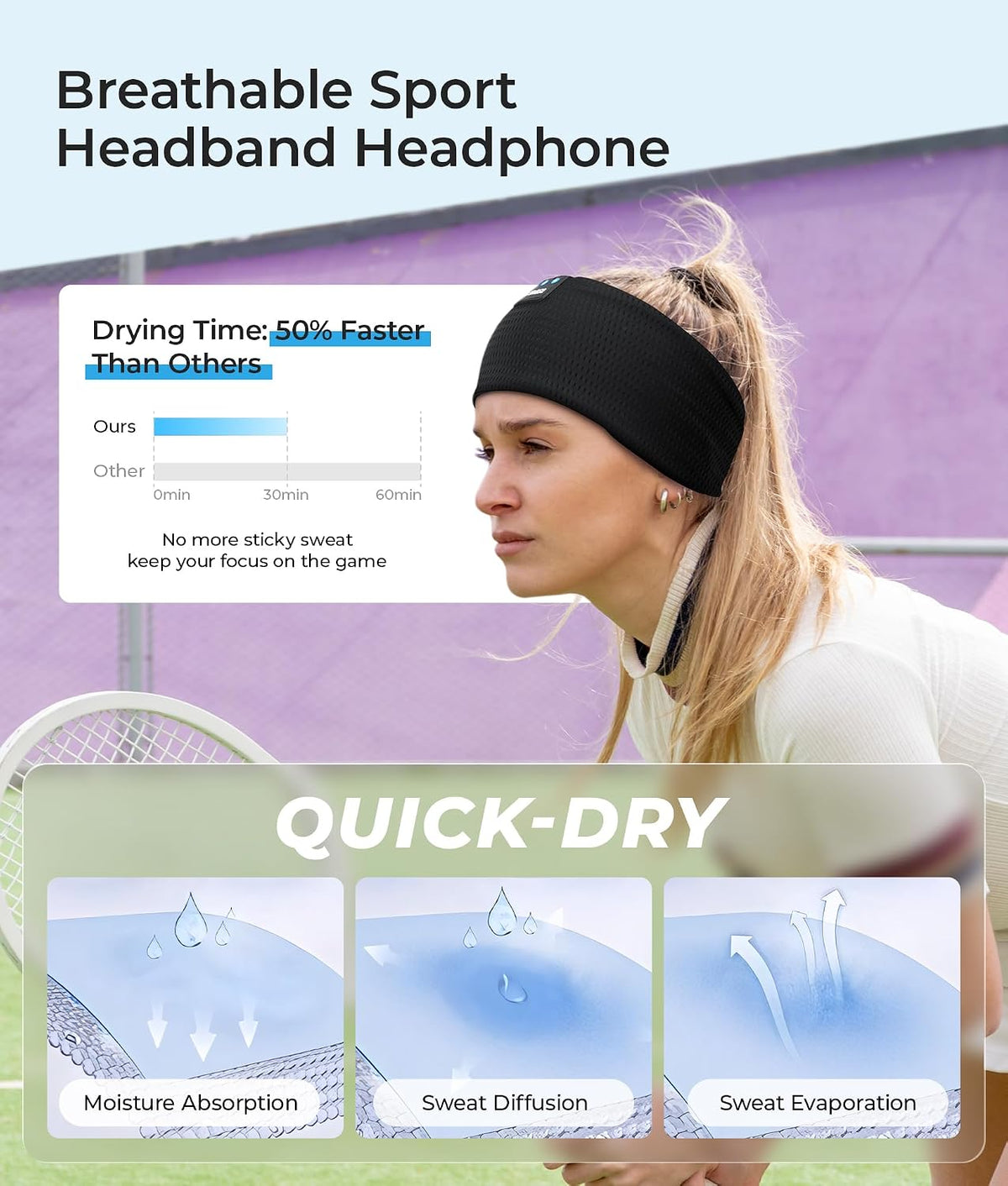 LOVE EYE Sleep Sport Headphones Wireless Bluetooth 5.4 Headband Headphone