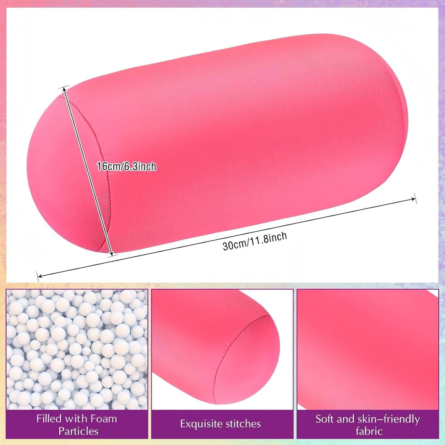 Geelin 2 Pcs Microbead Roll Pillow 11.8 x 6.3 Inch Soft Pillow Bolster Cylindrical Pillow Microbead Pillows for Sleeping Home Travel Neck Head Back Support Rest (Violet, Black)