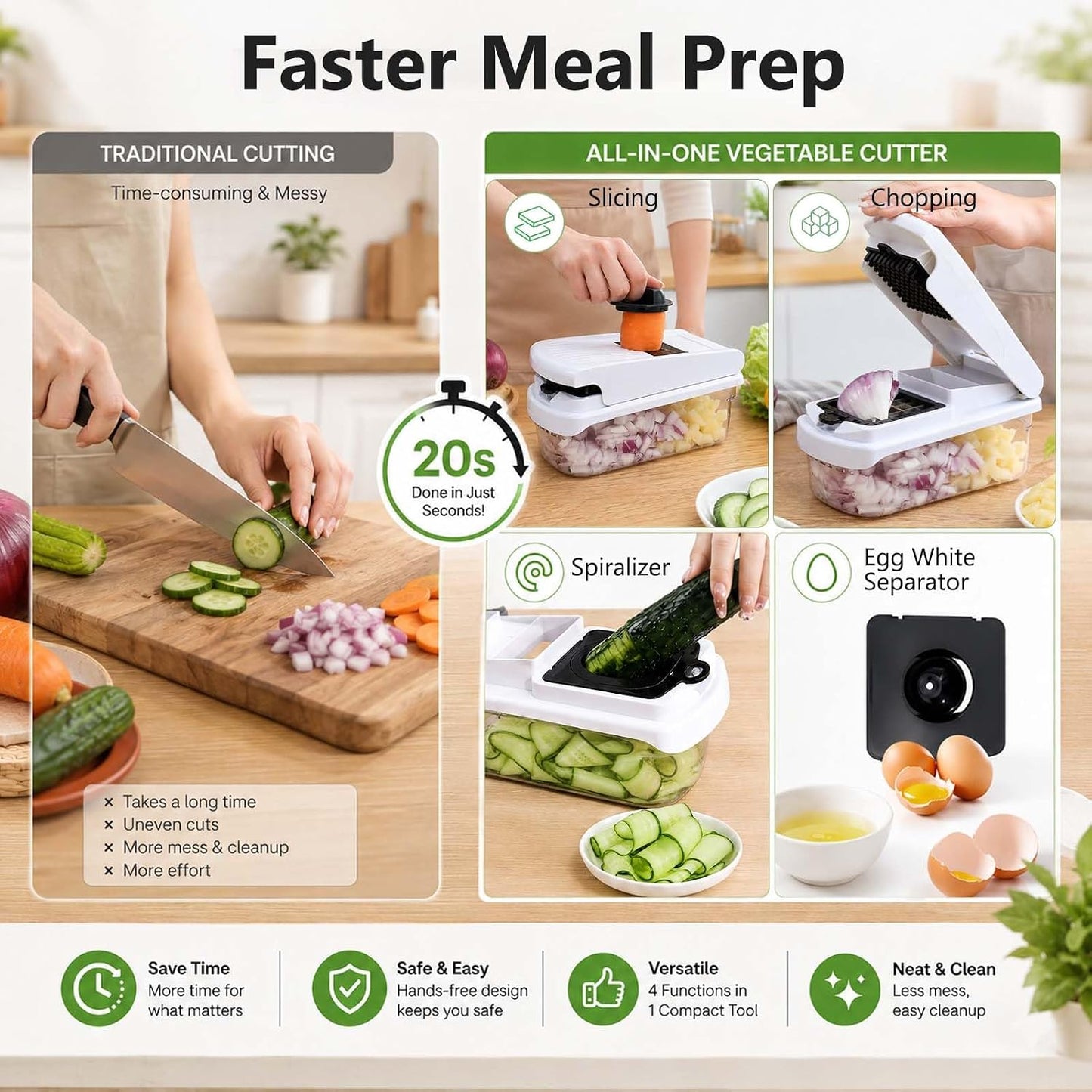 18-in-1 Vegetable Chopper Mandoline Slicer for Kitchen, Food Chopper with Container, Veggie Cutter, Onion Mincer Tomato Dicer, Fruit Slicer Spiralizer, Cheese Grater, Kitchen Gadgets House Essentials