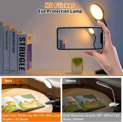 Cordless Rechargeable Clip On Desk Lamp Thick Flexible 360° Gooseneck