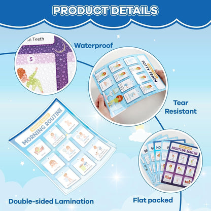 6 PCS Daily Step Visual Schedules Night and Morning Routine Chart for Kids Laminated Children Self Care Chart Visual Guide for Children Special Needs and Autism Promotes Independent Hygiene Routine