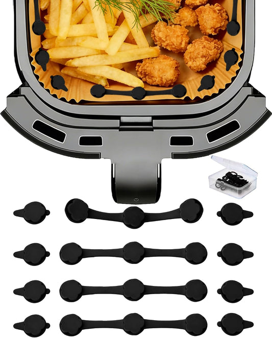 12PCS Air Fryer Liner Magnets with Silicone Clips (Red) | Heat-Resistant Silicone Air Fryer Magnet Holders Secure Parchment Paper Liners Firmly to Prevent Folding & Burning