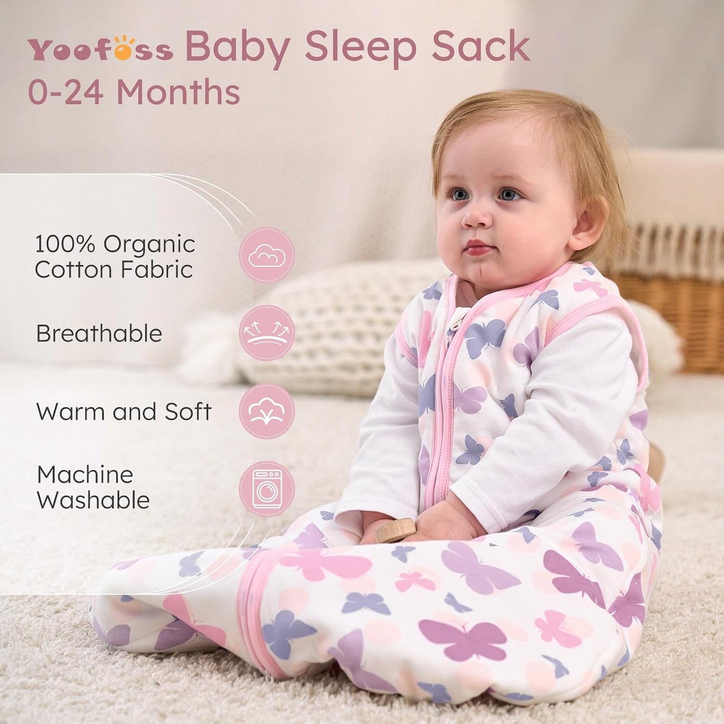 Yoofoss Baby Sleep Sack 0-6 Months Wearable Blanket for Babies 100% Organic Cotton 2-Way Zipper TOG 0.5 Toddler Sleeping Sack 3 Pack, Sleep Sacks