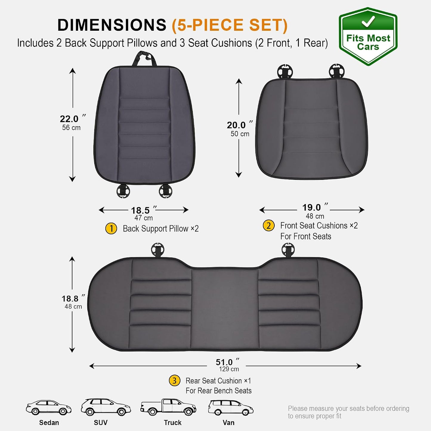 kingphenix Car Seat Cushion with Back Support Pillow, Memory Foam, Black | Memory Foam Car Cushion for Long Driving, Truck, Office Chair, Tailbone and Lower Back Support