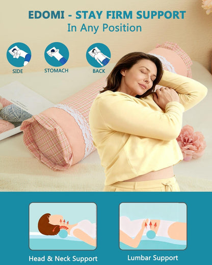 Buckwheat Cervical Pillow for Sleeping, Adjustable Roll Pillow for Neck Relief with Washable Pillowcase, Round Cylinder Bolster for Firm Support, 16x4 inch (Khaki)