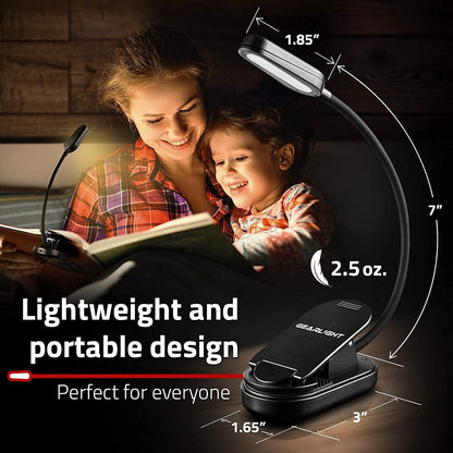 GearLight Rechargeable Book Light for Reading in Bed – Hands-Free LED Clip-on Lamp with 3 Light Modes, Adjustable Brightness, Flexible Neck Reading Light for Books, Laptops, and More
