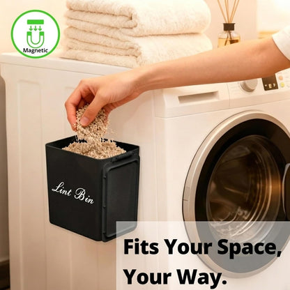 Artilife Magnetic Dryer Lint Bin with Lid, 6 x 5 in White ABS Plastic | Compact 1.8L dryer lint holder mounts to metal appliances without tools; fitted lid hides lint and sheets for laundry room