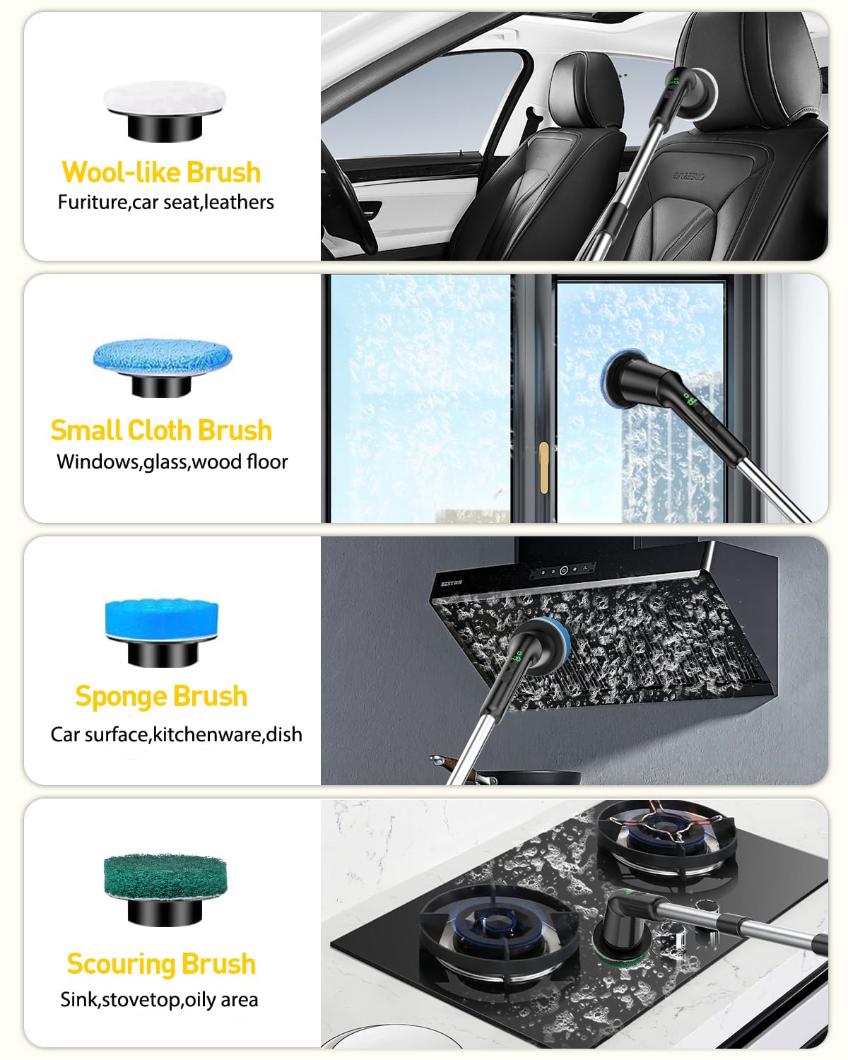 Electric Spin Scrubber for Bathroom, Shower Scrubber with Long Handle | Shower Cleaner Brushes, IPX7 Waterproof & 2 Speed, 3 Brush Heads, 90min Runtime, Bathroom Cleaning Supplies for Toilet Tub