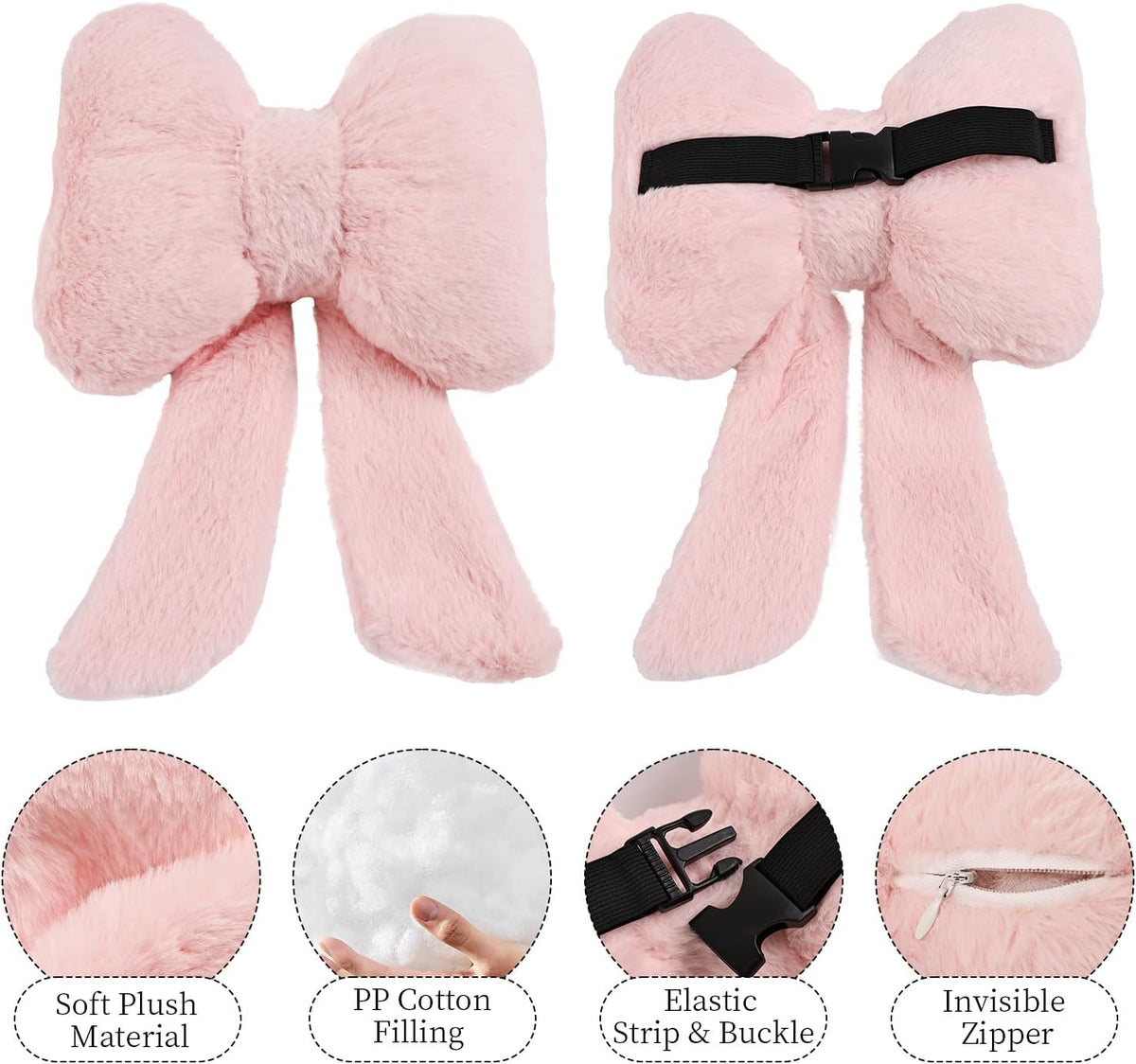 2 Pack Bow Car Headrest Pillows Plush Car Neck Pillows for Travel Driving Office Chair Head Support Cushions, Also Cute Car Decor Accessories (Black)