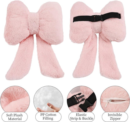 2 Pack Bow Car Headrest Pillows Plush Car Neck Pillows for Travel Driving Office Chair Head Support Cushions, Also Cute Car Decor Accessories (Black)
