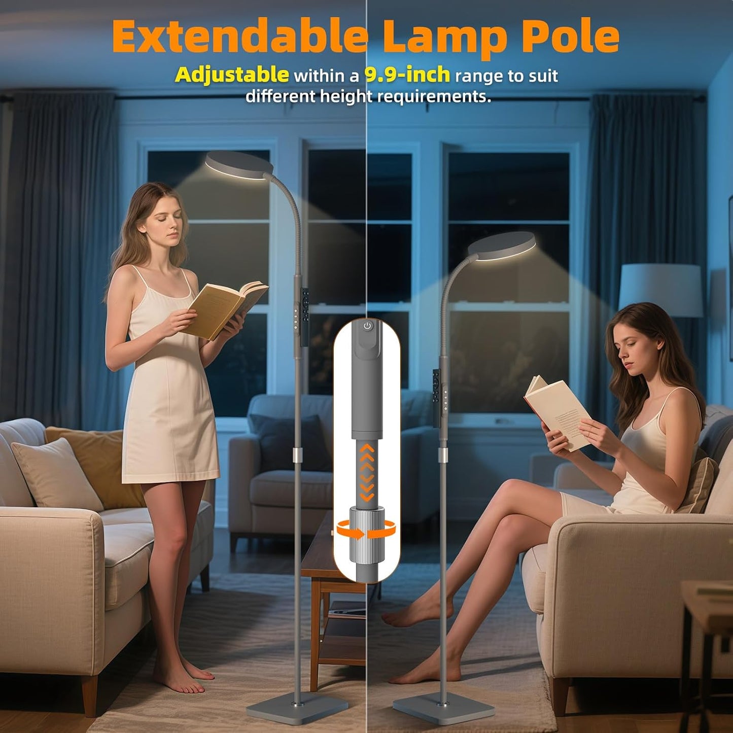 PACOVY Floor Lamp, Adjustable Height Floor Lamps for Living Room Bedroom, 120 LED Super Bright Standing Lamp Remote & Touch Control Dimmable Gooseneck Tall Stand Reading Lamp for Office Craft, Black