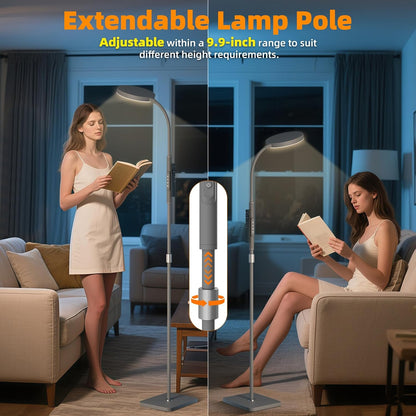 PACOVY Floor Lamp, Adjustable Height Floor Lamps for Living Room Bedroom, 120 LED Super Bright Standing Lamp Remote & Touch Control Dimmable Gooseneck Tall Stand Reading Lamp for Office Craft, Black