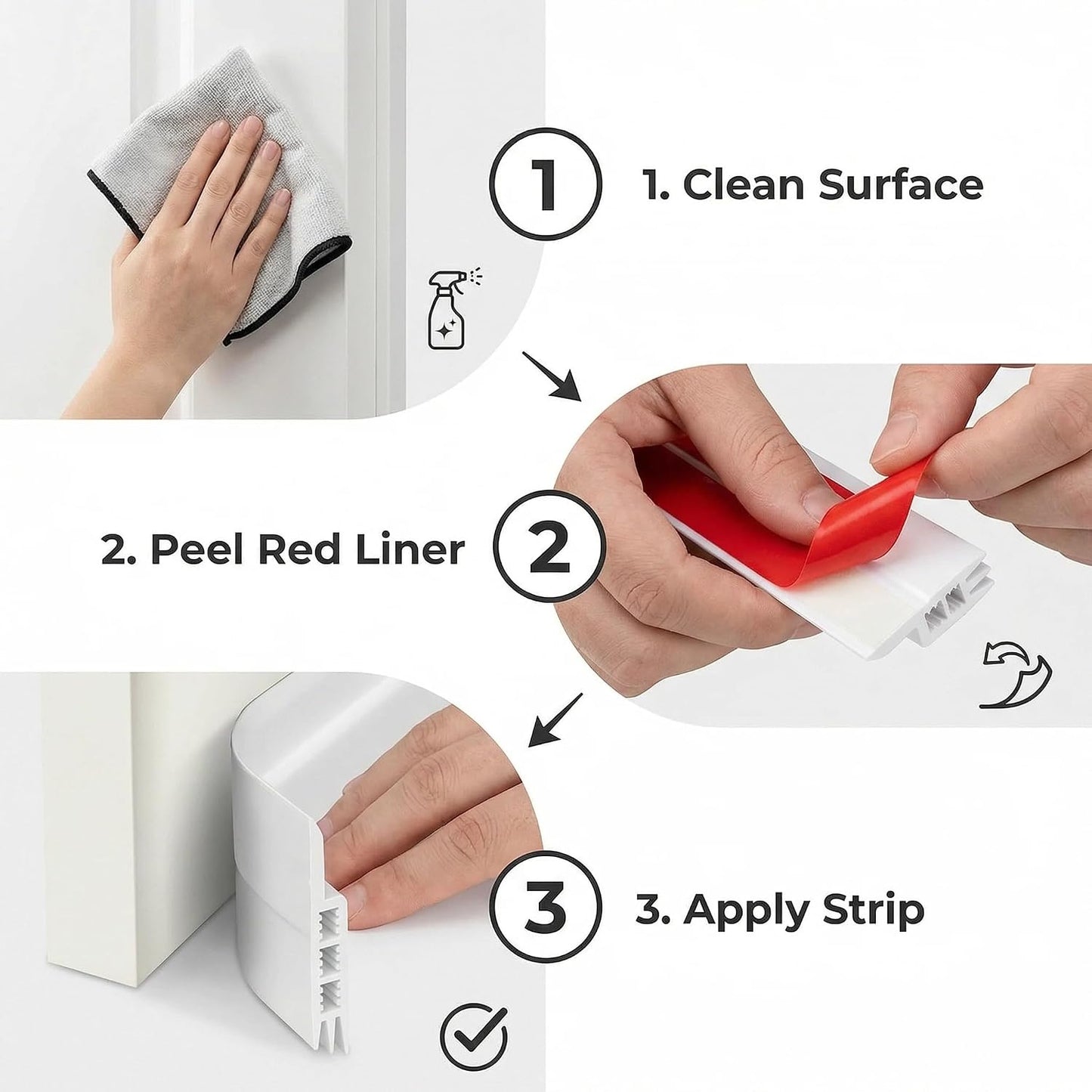 Door Draft Stopper Under Door Draft Blocker Insulator Door Sweep Weather Stripping Noise Stopper Strong Adhesive 43'' Length