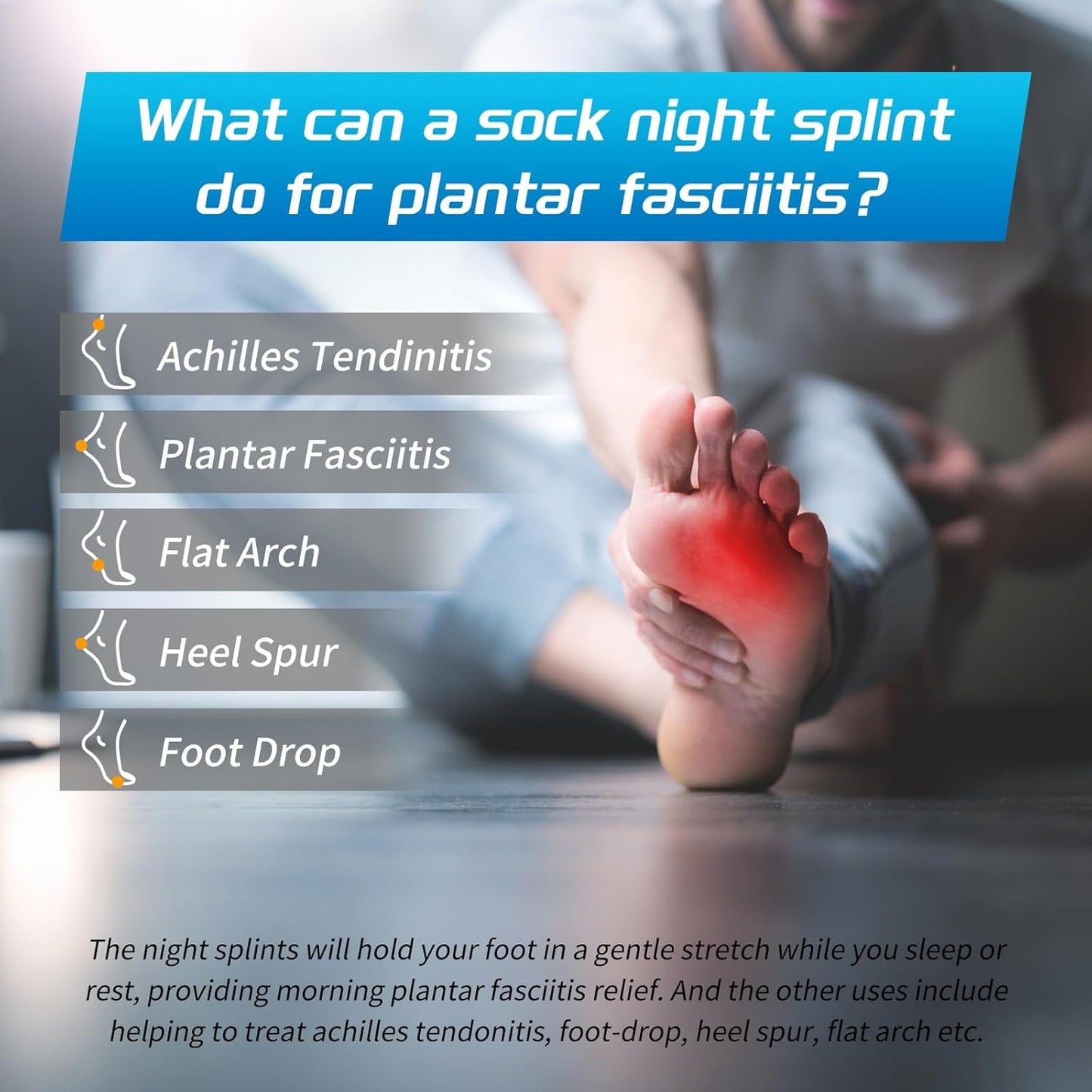 Upgraded Plantar Fasciitis Night Splint Sock with Massage Ball for Plantar Fasciitis Relief, Soft & Comfortable Foot Brace for Achilles Tendonitis Heal Spur Foot-drop Flat-arch for Women and Men, Small-Black