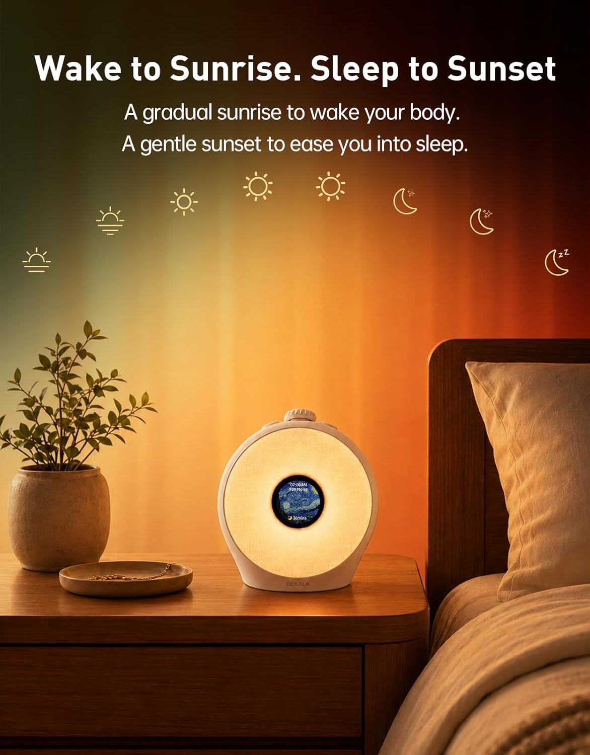 Dekala Sunrise Alarm Clock with Pulse Wake, 7-Day Programmable 4 Loud Alarm