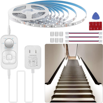 Motion Sensor Under Cabinet Lights - Plug-in LED Strip Lights Indoor with Power Adapter, Dimmer and Timer for Kitchen Cabinet, Counter, Shelf, Showcase, Stairway, Bedroom, Corridor, Washroom