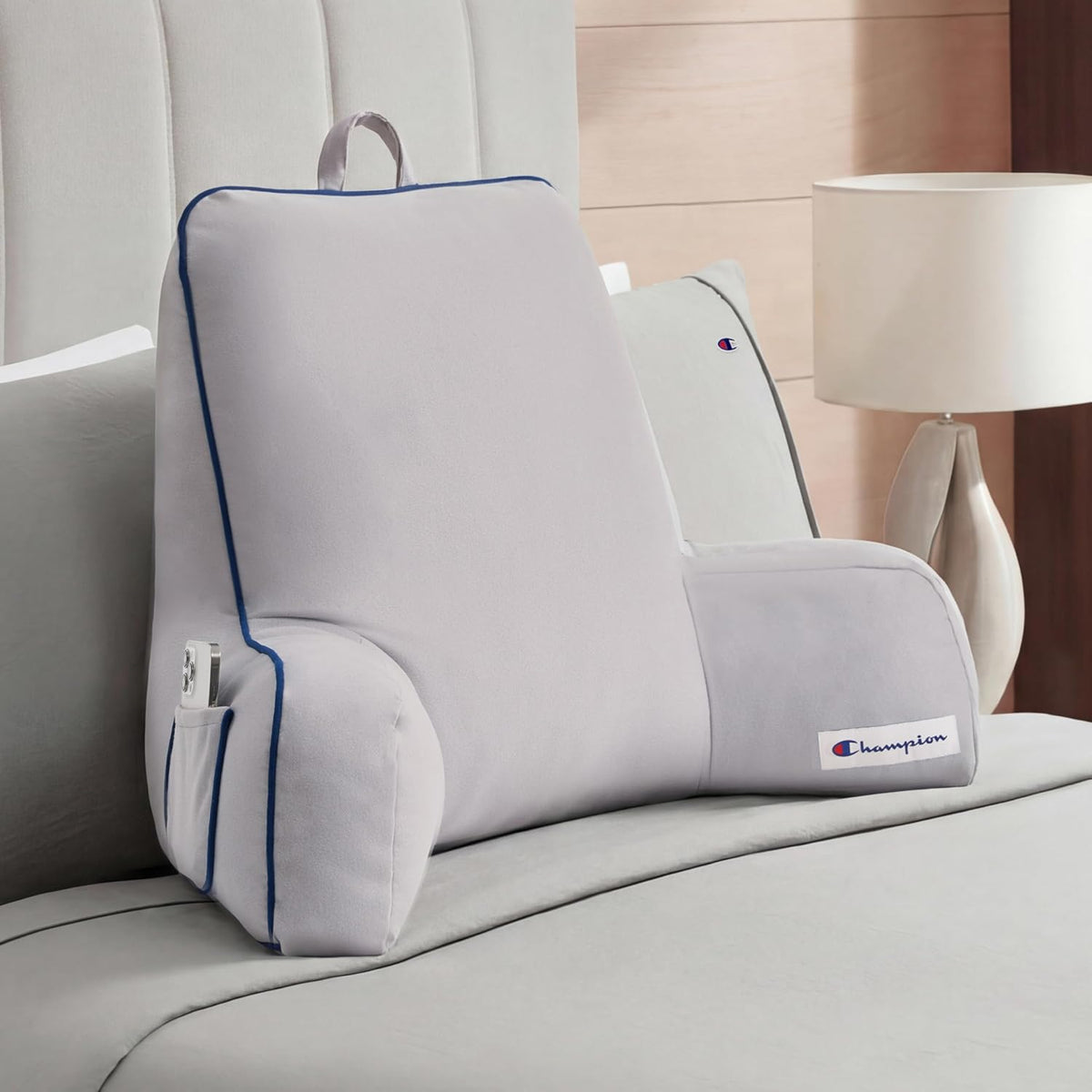 Champion Faux Wool Bedrest Pillow, 100% Polyester Cover and Fill, Spot Clean Only, Navy Blue, 29" x 24.5" x 10.5"