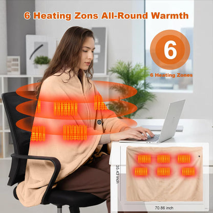 Heated Throw Blanket, Graphene Electric Heated Shawl, 20000mAh 7.4V Battery Operated, Fast Heating with 3 Temperature Levels Portable Heated Blanket, Wearable Cordless Heated Wrap (Khaki)