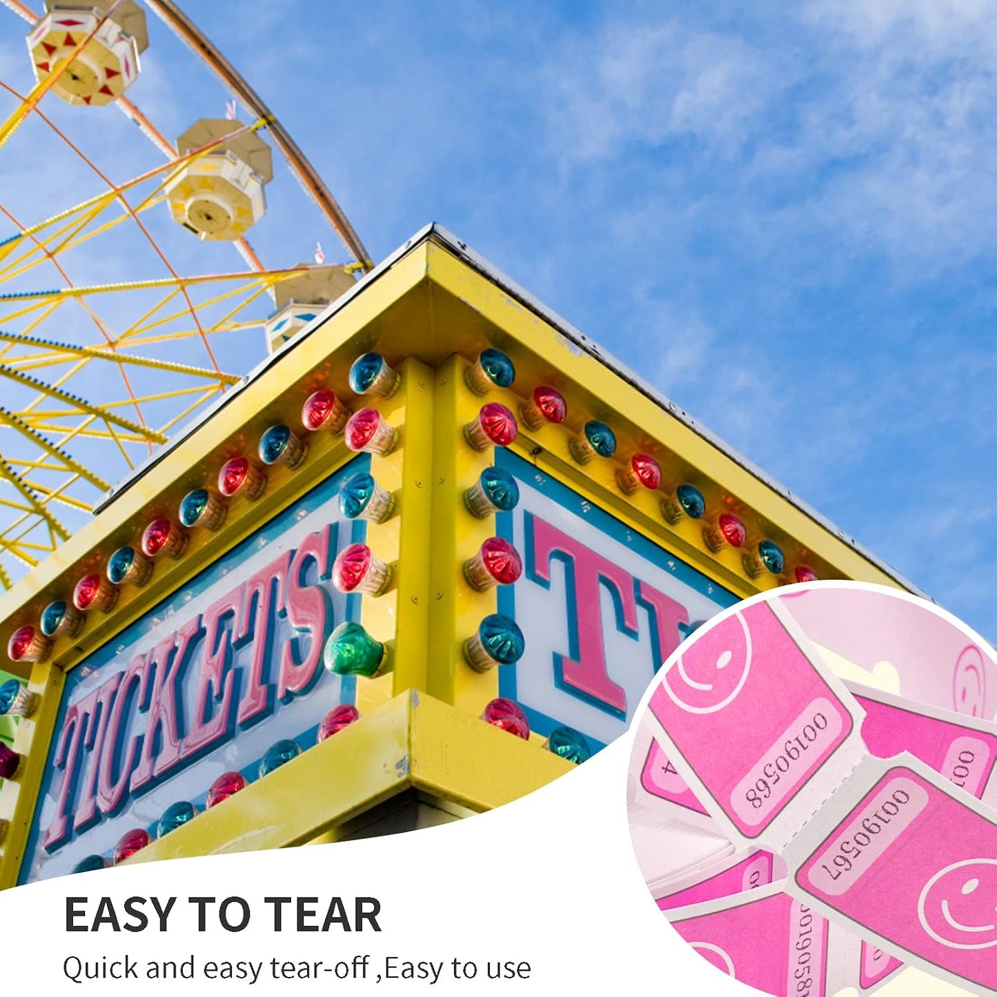 L LIKED Smile Raffle Tickets Roll 1"x2" for Events 1000 Pink | Smile Face Design, Perforated with Consecutive Numbers, Great for Entry, Class Reward & Fundraiser