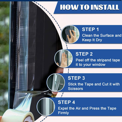 Window Sealing Tape 2 Inch x 33 FT Transparent Window Draft Insulation Residue-Free Clear Weather Stripping Caulk Tape Windproof Weatherproof Window Seal AC Units for Window Glass, Doors Gaps