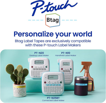 Brother Genuine P-Touch Btag BTAG231 Black on White Label Tape ~1/2in by 13.1ft (12mm x 4m). (Works Only with Brother PT-N10, PT-N20, PT-N25BT Label Makers)