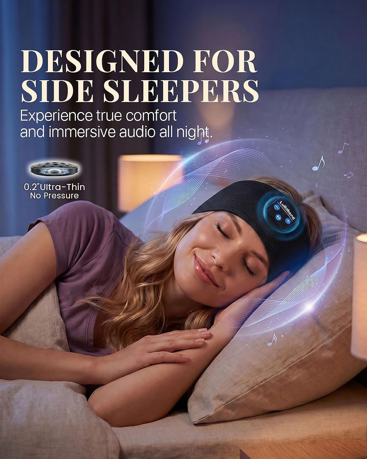 Lullaband Sleep Headphones, Bluetooth Headband Headphones with 12-Hour Battery, Soft Headband for Sleeping, Travel, Exercise, Yoga & Relaxation