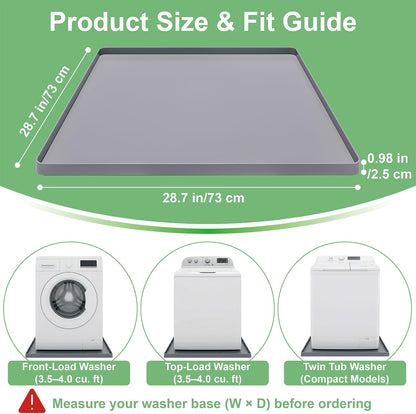 28.7” x 28.7” Washing Machine Drain Pan, Silicone Washer Pan, Black | 2cm Raised Waterproof Edge, Washer and Dryer Mat for Floor Protection, Fits Compact Washers Up to 4.0 Cu.Ft.