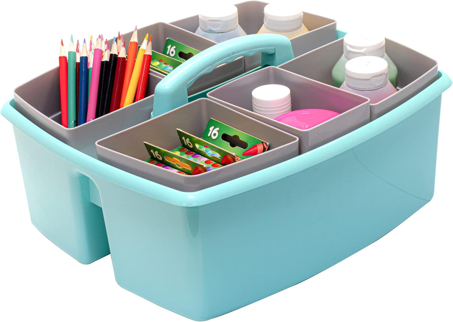 Storex 2-Compartment Large Cleaning Caddy – Multipurpose Supply Organizer with Handle - Black, 1-Pack (00973A06C)