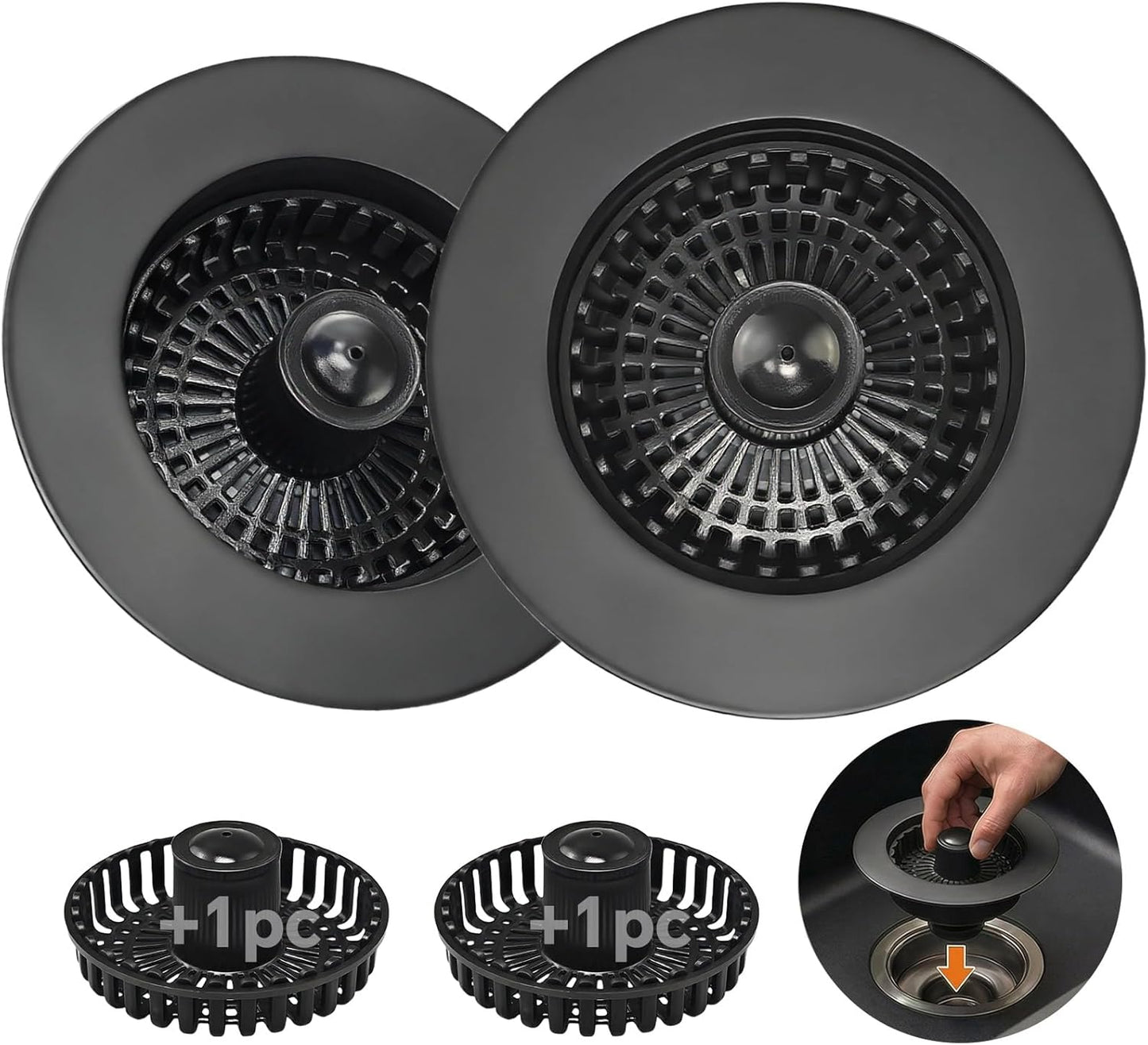 Solid Brass Body 3-in-1 Kitchen Sink Drain Strainer & Stopper, Heavy Duty Pop Up Plug Assembly with 2 Baskets, Anti-Clog Replacement for US Standard 3-1/2 Inch Drains, Rust-Proof Silver