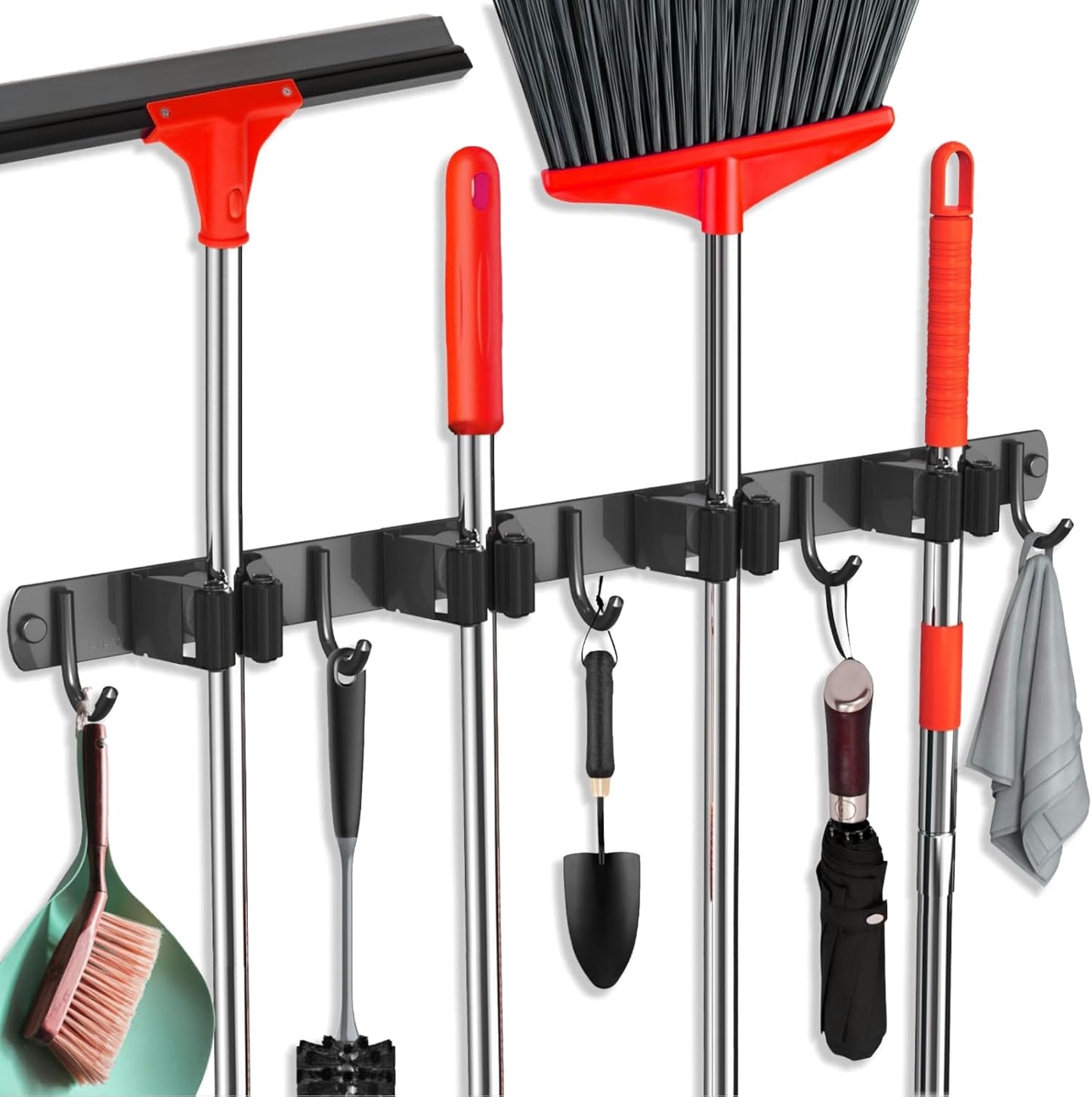 Mop and Broom Holder Wall Mount, Upgraded Broom Hanger Wall Mount, Stainless Steel Broom Organizer for Closet Garage Laundry Room Kitchen Wall Decor(3Racks 4Hooks Black)