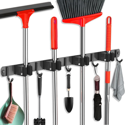 Mop and Broom Holder Wall Mount, Upgraded Broom Hanger Wall Mount, Stainless Steel Broom Organizer for Closet Garage Laundry Room Kitchen Wall Decor(3Racks 4Hooks Black)