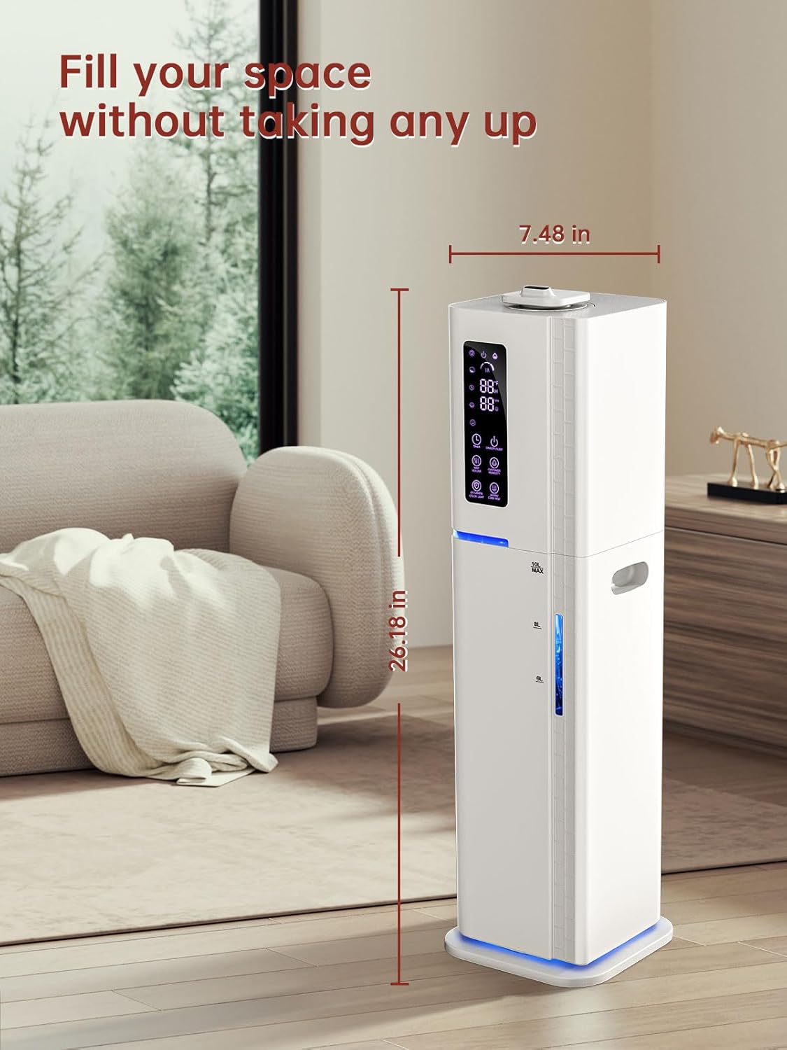 2.64Gal Humidifiers for Bedroom Large Room, Warm and Cool Mist up to 500ft², Top Fill Diffuser Ambient Light, 3 Mist Modes, 24H Timer, 35dB Quiet Humidifier for Home Office Plants