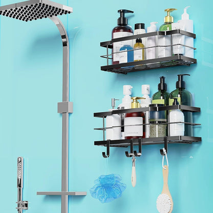 Moforoco Shower Caddy Shelf Organizer Rack, Self Adhesive Black Bathroom Shelves Basket, Home Farmhouse Wall Inside Organization and Storage Decor Rv Accessories, First Camper Apartment Essentials