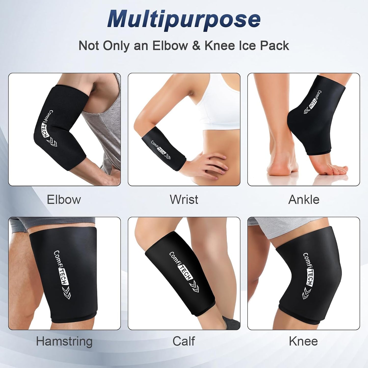 ComfiTECH Elbow Ice Pack Wrap for Arm, Knee & Calf, Flexible Ice Sleeve, L | Multi-Use Gel Ice Sleeve for Tennis Elbows, Golfers Arm, Reusable Cold Compression for Elbow Joint & Muscle Relaxation