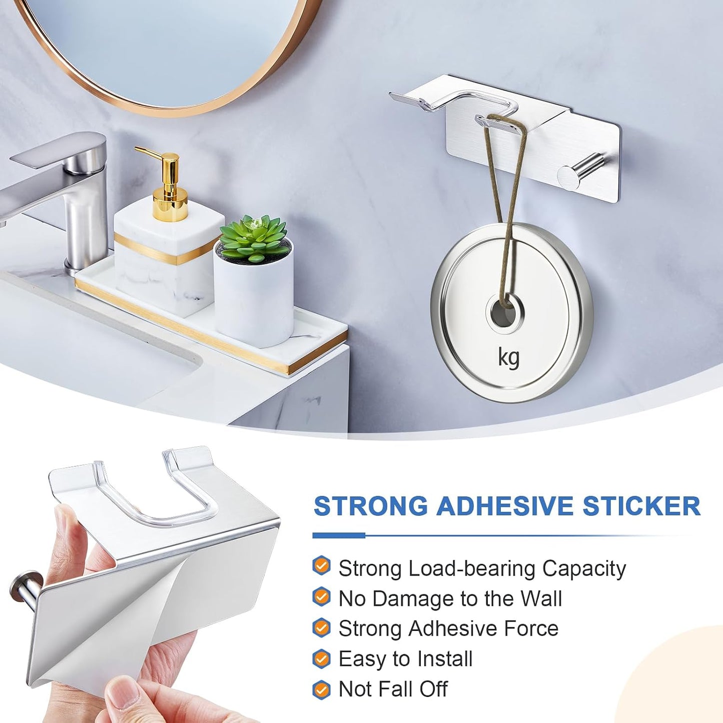 Hair Dryer Holder Wall Mounted, Blow Dryer Holder Adhesive, Metal Hairdryer Holder for Bathroom, Hair Tool Organizer with Plug&Cord for Cabinet Bathroom Bedroom Barber Shops (Rose Gold)