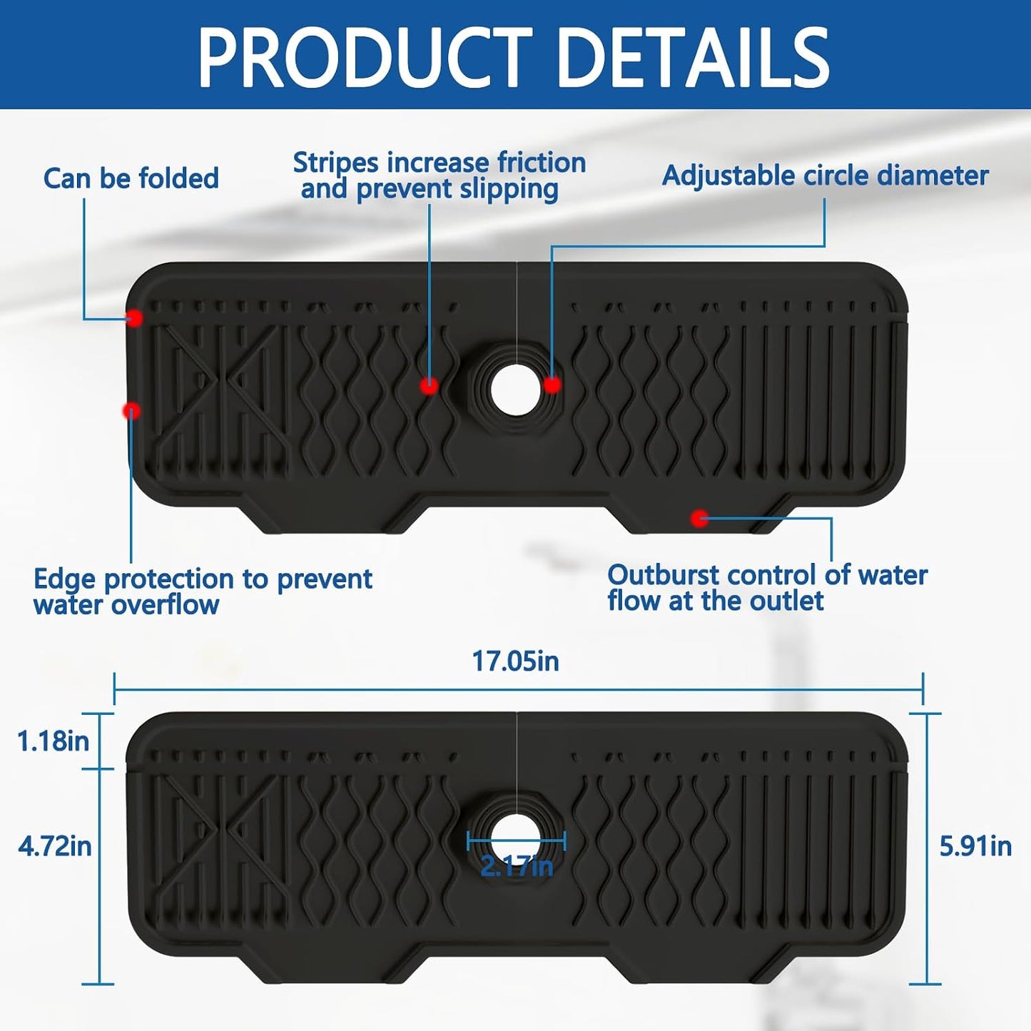 Kitchen Sink Splash Guard Gen2-30" x 6'' Silicone Sink Mat Splash Guard fit for Countertop, Bathroom,Farmhouse,RV by EBIGIC (Grey)