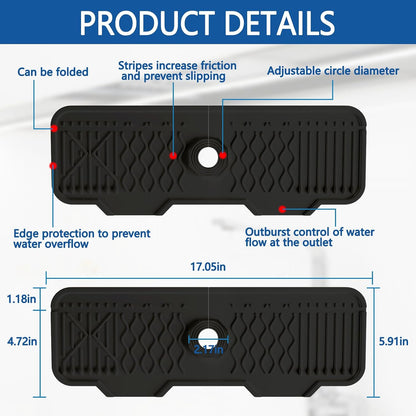 Kitchen Sink Splash Guard Gen2-30" x 6'' Silicone Sink Mat Splash Guard fit for Countertop, Bathroom,Farmhouse,RV by EBIGIC (Grey)