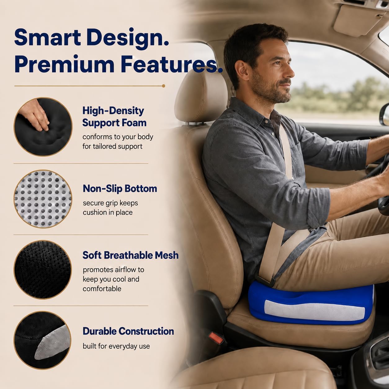 Memory Foam Ergonomic Seat Cushion for Office Chairs Pain Relief | Suitable for prolonged sitting, relieves tailbone pain, fits office chairs, wheelchairs, car seats and computer desk chairs